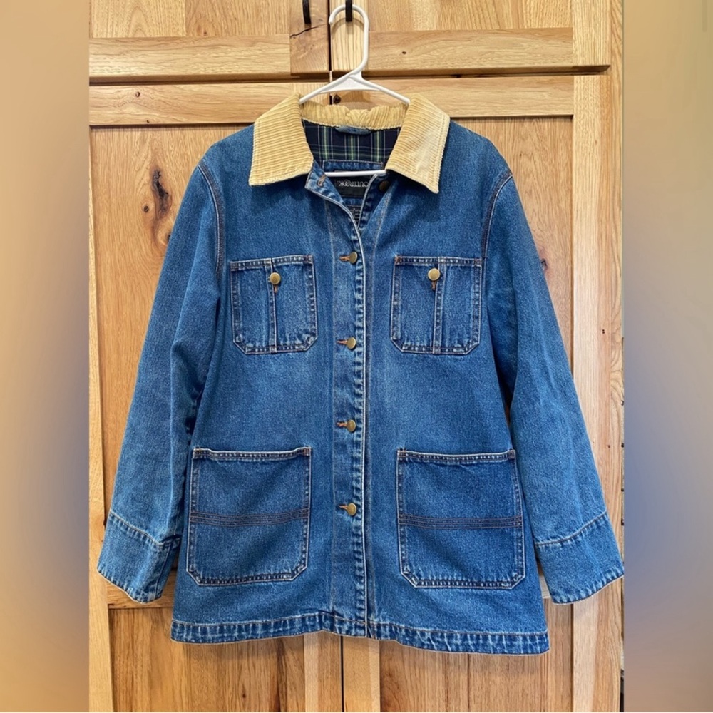 Denim Utility Jacket with Corduroy Collar - Blue